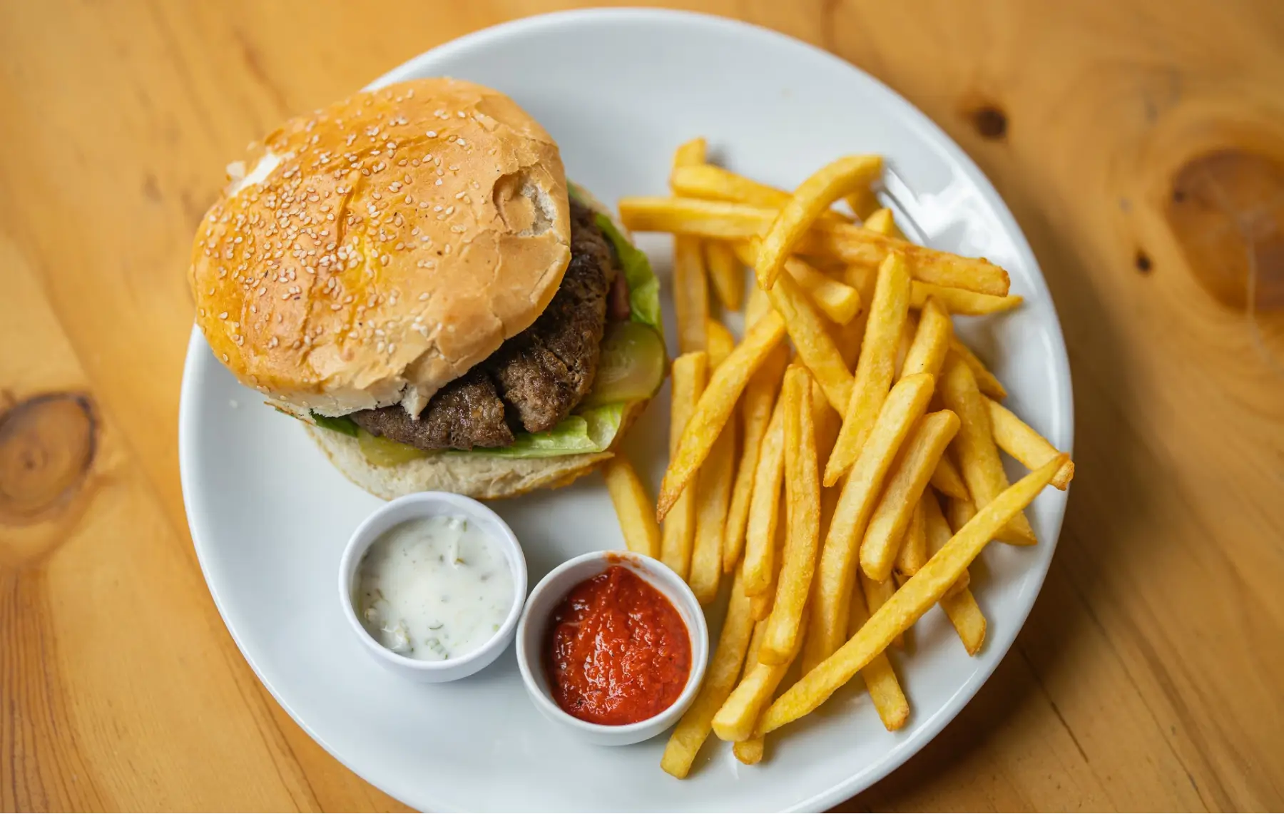 Burger and French Fries in Plate