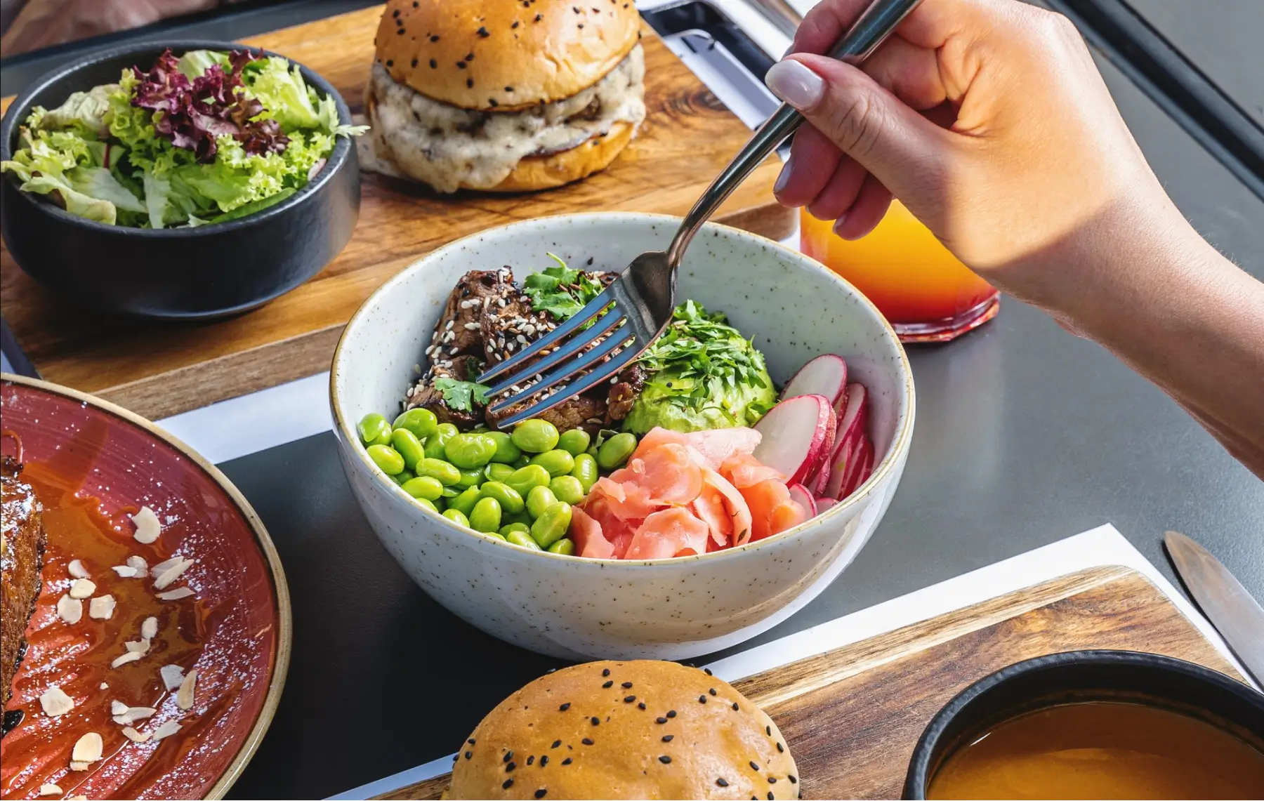 Vegetables Bowl and Burger